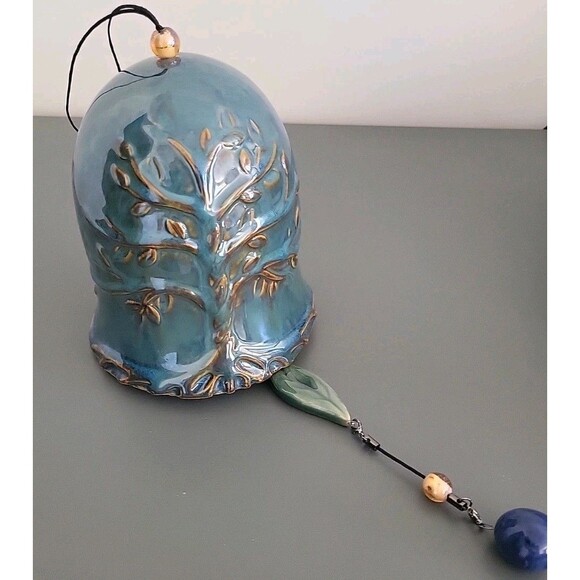 Tree of Life Ceramic Pottery Blue Whispering Bell Wind Chime NIB - Picture 9 of 15